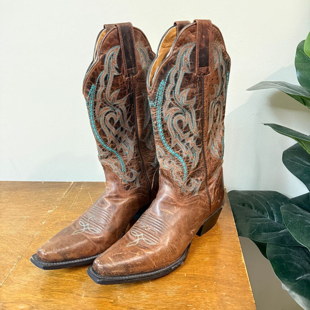 JB Dillon Brown Turquoise Cowgirl Boots 7